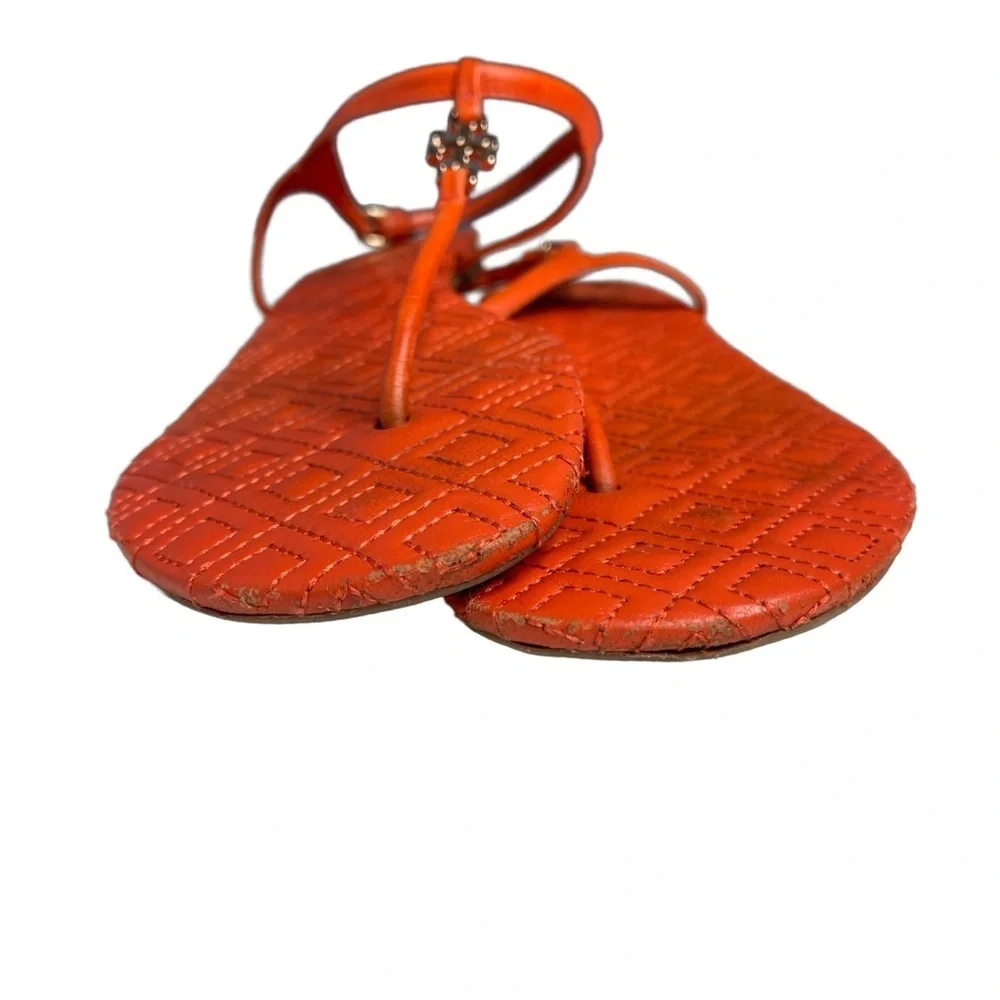 Tory Burch quilted poppy pumpkin Orange  thong sandals women size 8/leather